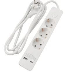 3-Stikdåse med USB-opladning hvid - Elworks