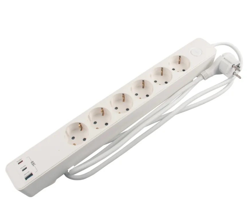 6-stikdåse schuko m/3 x USB PD65W 1,5 m - Elworks
