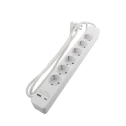 6-stikdåse schuko m/USB og afbryder hvid 1,5 meter - Elworks