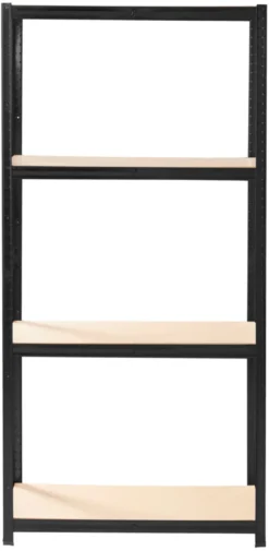 Stålreol sort m/4 hylder 90 x 190 x 40 cm