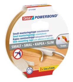 tesa® Powerbond Slim monteringstape 9 mm x 5 m 2-pk.