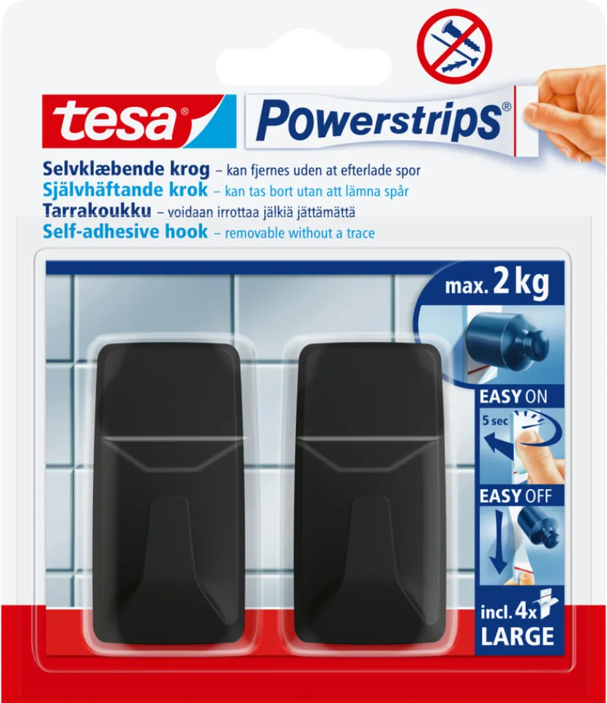 tesa® Powerstrips Kroge Large sort 2 kg - 2 stk.