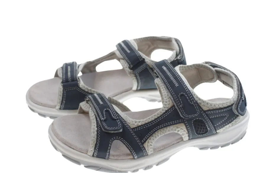 Trekkingsandaler dame denimfarvet læder str. 37