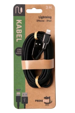 USB-A til lightning kabel - 3 meter