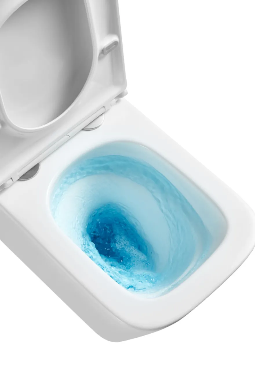 Væghængt toilet kantet m/Vortex skyl - hvid