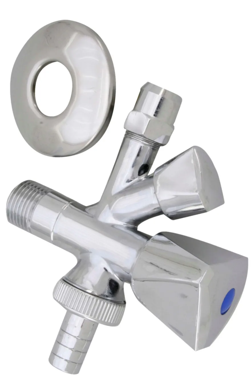 Vinkelventil med aftap 1/2" x 10 mm