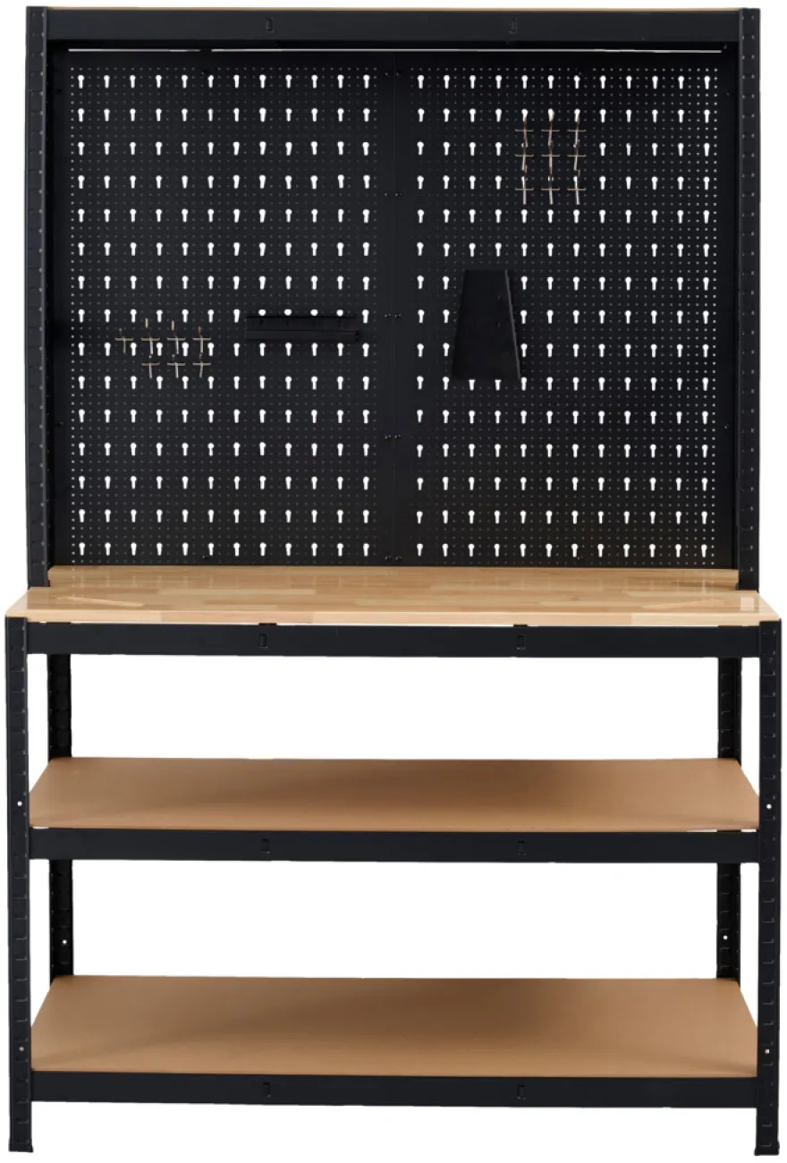 Værkstedsbord m/væg og hylder 180x120x60 cm